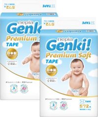 Combo 2 gói Bỉm tã dán Genki size S 72 miếng (4-8kg)