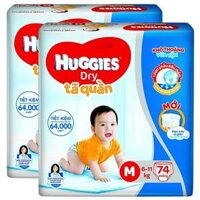 Combo 2 gói Bỉm tã quần Huggies Dry size M 74 miếng (6-11kg)