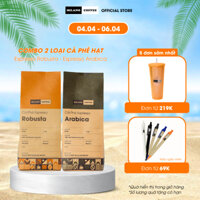 Combo 2 gói Cà phê hạt rang mộc Milano loại Espresso Arabica & Espresso Robusta 250g