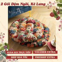 Combo 2 Gối Đệm Ngồi, Gối Kê Lưng Văn Phòng, Gối Tựa Sofa Hình Tròn Hoạ Tiết Hoa Phong Cách Vintage - MinAh Home