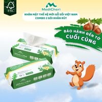 Combo 2 gói | Khăn mặt mềm dùng một lần MediCheri, lau khô hoặc ướt, không mùi, mềm mại, 60 khăn 200x200mm