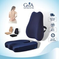 Combo 2 gối tựa lưng, gối lót ngồi văn phòng, ô tô bằng cao su non vỏ lưới có đai cài
