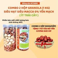 COMBO 2 GRANOLA 0% yến mạch siêu hạt Siêu Macca tổng 1 kg [Tặng 1 túi Táo Đỏ Tân Cương] [Nông sản M'FARM]