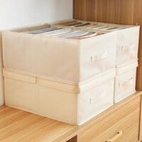 Combo 2 hộp chia ngăn sắp xếp quần áo phong cách Nhật Bản VINAVU - Không Nắp - Kem Trơn