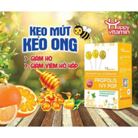 Combo 2 hộp kẹo mút ho keo ong lá thường xuân happy vitamin, kẹo mút ho cho bé ngăn ngừa ho, khàn tiếng, hộp 12 que an t