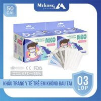 Combo 2 hộp Khẩu trang y tế trẻ em Miko cao cấp, có dây đeo mềm không đau tai - Xanh hộp 50 cái