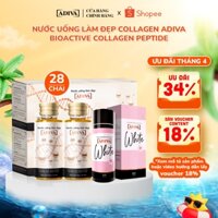 Combo 2 Hộp Nước Uống Làm Đẹp Collagen ADIVA (28 Chai) + 1 Hộp Viên Uống Trắng Da ADIVA White 60 Viên