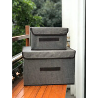 Combo 2 hộp vải đựng đồ đa năng hình chữ nhật có thể gập gọn - Xám