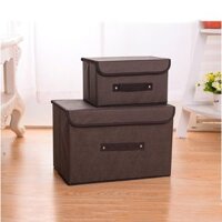 Combo 2 Hộp Vải Đựng Đồ, Túi Vải Đựng Quần Áo Đa Năng - Nâu