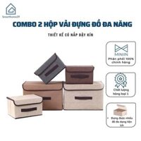 Combo 2 Hộp Vải Đựng Đồ Canvas, Túi Vải Đựng Quần Áo, Đồ Dùng Đa Năng Có Nắp Đậy Loại 1 - Hàng Chính Hãng MINIIN - Xanh