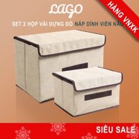 Combo 2 Hộp vải đựng quần áo có nắp LAGO giỏ đựng đồ, sọt đựng quần áo, thùng đựng đồ đa năng