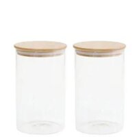 Combo (2) Hũ Thủy Tinh Tròn 1 Lít Nắp Tre Hít Kín Hơi
