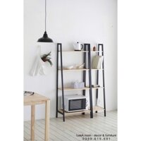 COMBO 2 KỆ SÁCH HÌNH THANG 4 TẦNG - MÀU ĐEN PHỐI GỖ - LADDER SHELF