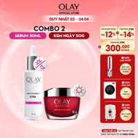 Combo 2: Kem Dưỡng Ẩm Ban Ngày OLAY REGENERIST + Super Serum OLAY LUMINOUS AHA Dưỡng Sáng Da, Mờ Thâm Mụn (50G + 30ML)