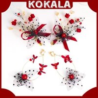 Combo 2 Kẹp Nơ Cài Tóc Cô Dâu Và Khuyên Tai Đỏ KOKALA CT015