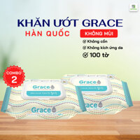 COMBO 2 khăn giấy ướt không mùi Hàn Quốc LIVING GRACE không cồn - túi 100 tờ
