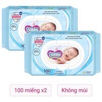 Combo 2 khăn ướt Bobby dịu nhẹ cho da nhạy cảm không mùi gói 100 miếng