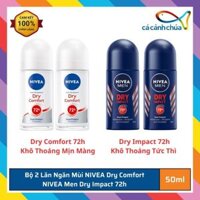 Combo 2 Lăn Ngăn Mùi NIVEA Dry Comfort Khô Thoáng Mịn Màng / NIVEA Men Dry Impact Khô Thoáng 50ml