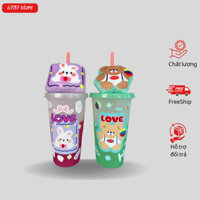 Combo 2 ly đổi màu kèm topper dễ thương in hình ảnh, in logo, cốc quà tặng ý nghĩa, độc đáo