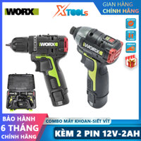 Combo 2 máy khoan và máy siết vít pin 12V WORX WU920X motor từ không chổi than mạnh mẽ, bền bỉ, lực khoan và siết mạnh