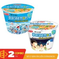 Combo 2 mì ly mini Doraemon hào sữa phô mai hải sản chua ngọt mix 2 vị Acecook ly 53gr