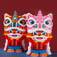 Combo 2 mô hình lắp ráp mô hình đầu lân,thỏ tím stella lou,gấu bearbrick,...Mô hình lắp ráp 3D