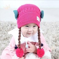 Combo 2 Mũ len có bím tóc giả cho bé gái