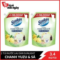 Combo 2 Nước lau sàn Sunlight Thiên nhiên chiết xuất Chanh Zuzu & Sả túi 3.4Kg x2