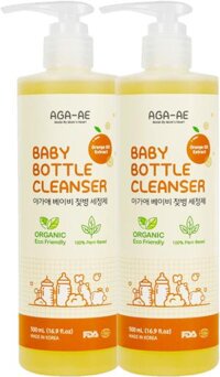 Combo 2 Nước rửa bình sữa AGA-AE hương cam - Chai 500ml (Giao bao bì ngẫu nhiên)