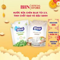 Combo 2 Nước rửa chén Blue Túi 2,1L - Tinh chất Gạo và Đậu Xanh thơm dịu, thân thiện - Công nghệ nước rửa bát Hàn Quốc