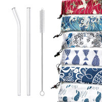 Combo 2 Ống Hút Thủy Tinh Trong Suốt Dài 20cm Kèm Cọ Rửa và Túi Vải Bố Màu Tùy Chọn - 15 Cá Voi Xanh