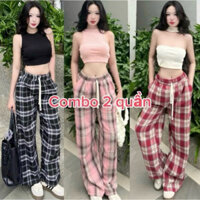 Combo 2 Quần Ống Rộng Kẻ Caro Nhiều Màu Ống Suông Siêu Hot Rosa Boutique