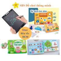 Combo 2 quyển bóc dán (bóc dán 17 chủ đề + bóc dán toán học) kèm 1 bảng lcd tự xóa 8.5inch cho bé học và chơi