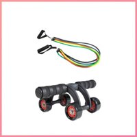 Combo 2 sản phâm tập Gym  1 con lăn tập bụng 4 bánh  1 bộ dây ngũ sắc - Chịu lực tốt độ đàn hồi cao tập luyện cơ tay vai ngực bụng mông chân hiệu quả