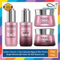 Combo 2 Serum, 2 Kem Sáng Da Ngày & Đêm Pond's Bright Miracle Mờ Thâm Với 50X Niasorcinol 30g và 45g