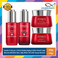 Combo 2 Serum và 2 Kem Dưỡng Ngày & Đêm Pond's Age Miracle Mờ Đốm Nâu, Nếp Nhăn Với 50X Hexyl-Retinol 30g, 45g