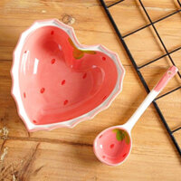 Combo 2 set chén sứ  hình tim kèm 2 thìa sứ