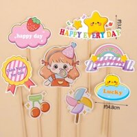 Combo 2 set giấy - bé gái ăn kẹo mút + cầu vồng + chong chóng.