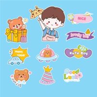 Combo 2 set giấy -bé trai cầm ô và hộp gấu nâu.