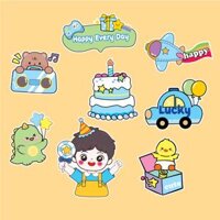 Combo 2 set giấy - bé TRAI đội mũ cầm kẹo mút + ô tô + bánh sinh nhật.