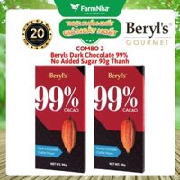 (Combo 2) Sô cô la Beryls No Added Sugar Dark 99% Chocolate 90g : Sô Cô La Nguyên Chất Không Đường Tinh Tế