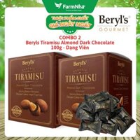 (Combo 2) Socola Tiramisu Almond Dark Chocolate 100g Beryls - Socola đen ngon hấp dẫn với bột phô mai Ý mascarpone