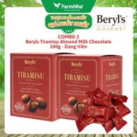 (Combo 2) Socola Tiramisu Almond Milk Chocolate 100g Beryls - Socola sữa hạnh nhân hấp dẫn với bột phô mai mascarpone Ý