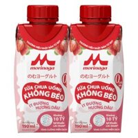 Combo 2 Sữa chua uống không béo ít đường hương dâu Morinaga 190ml