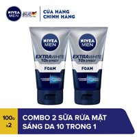 Combo 2 Sữa Rửa Mặt Sáng Da 10 Trong 1 NIVEA Men 10in1 10X Whitening Effect Face Wash 100g LazadaMall