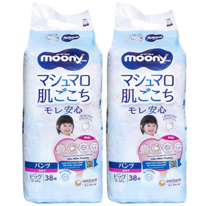 Combo 2 tã-bỉm quần cho bé gái Moony XL38