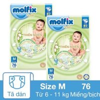 Combo 2 tã dán Molfix thiên nhiên size M 76 miếng/bịch (6 - 11 kg)