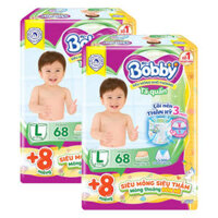 Combo 2 Tã Quần Bobby L 68 miếng + 8 miếng