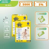 Combo 2 - Tã quần UniDry Siêu khô thoáng gói Super Jumbo mới size M76/L68/XL60/XXL54