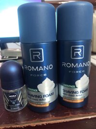 Combo 2 tặng 1 bao gồm 2 chai Bọt Cạo Râu Romano Force 175ml/chai + tặng 1 chai lăn khử mùi nivea 12 ml